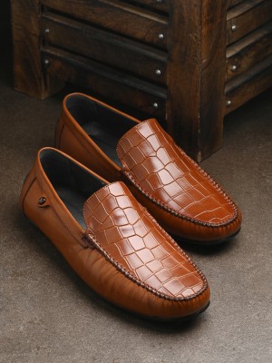 SAN FRISSCO Men Tan Textured Outdoor Premium Genuine Leather Casual Loafers For Men(Tan)