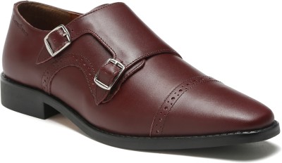 LOUIS STITCH Mens Rosewood Italian Leather Double Monk Strap Formal Slip On Shoe - UK 10 Monk Strap For Men(Brown , 10)