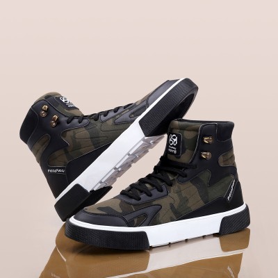 bacca bucci PUNISHER Military Style camouflage Print High Top Streetwear Sneakers High Tops For Men(Olive, Black, Beige)