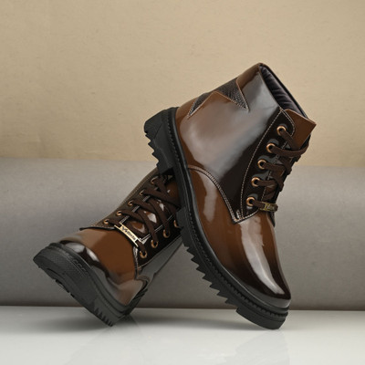 Vellinto Royal SOVEREIGN Party Wear ll Casual ll Latest Patent Leather Boots for Men Boots For Men(Brown , 9)