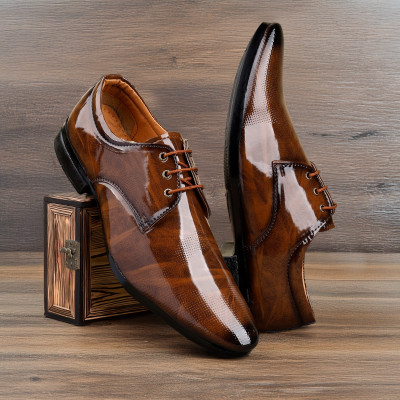 AJNIHA Premium Oxford Class Designer Patent Leatherette Shining Jet Black Lace-Up Party Lace Up For Men(Brown , 8)