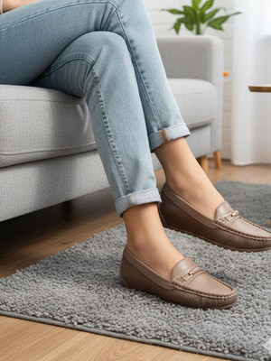 SHOETOPIA Comfort Tan Driving Moccasin Loafers with Gold Bit Detail For Women & Girls Loafers For Women(Tan , 6)