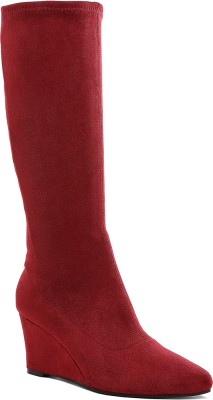 London Rag Microfiber Wedge Heel Boots Boots For Women(Red , 3)