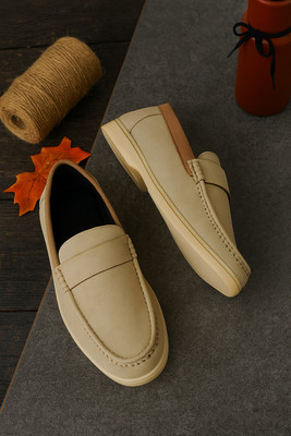 Stomped Premium Beige Suede Loafers for Men | Stylish Casual & Semi-Formal Slip-On Shoes Loafers For Men(Beige , 8)