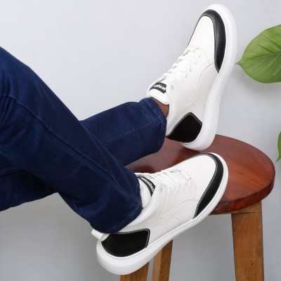 MUTAQINOTI Mens Casual Style Sneaker Vegan Leather Shoes (White) (Size- 8 UK) High Tops For Men(White)