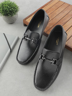 LIBERTY Fortune HML-10E Casual Non Lacing Shoes With PU Sole | Lightweight & Comfortable Loafers For Men(Black , 7)
