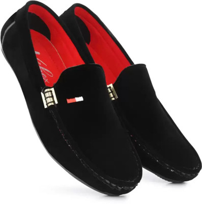 BRAYLON Men's Velvet Party Wear Loafers For Men(Black , 8)