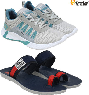 Birde Birde Stylish Combo Pack of 2 Lightweight Gym, Running Shoes With Sandals Walking Shoes For Men(Grey, Navy , 9)