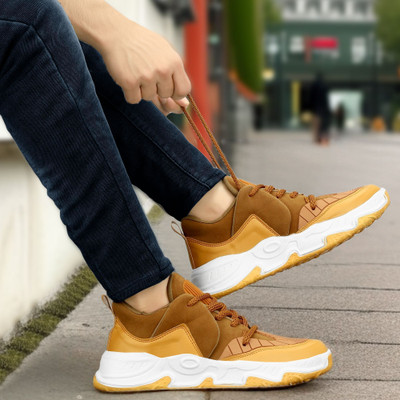 PS SHOES Chunky Sole Sneakers For Men(Tan , 10)