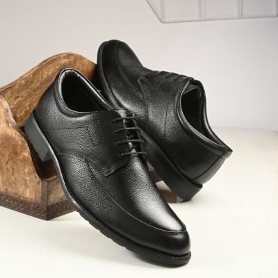 AUSERIO Men's Full Grain Leather Lace Up Formal Shoes For Men | UK_8_SSER-05_BLACK Lace Up For Men(Black)