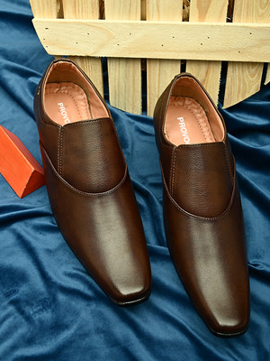 PROVOGUE Formal Synthetic Leather Slip On Shoes For Men(Brown , 6)
