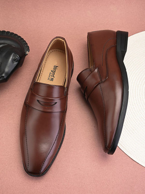 Birgos Brown Penny Formal Slip-On Stylish Party, Office wear Slip On For Men(Brown , 9)