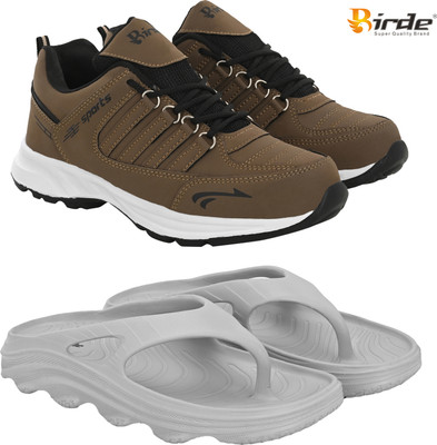 Birde Lightweight Combo Pack of 2 Stylish Sports Gym, Shoes With Slippers Walking Shoes For Men(Brown, Grey , 8)