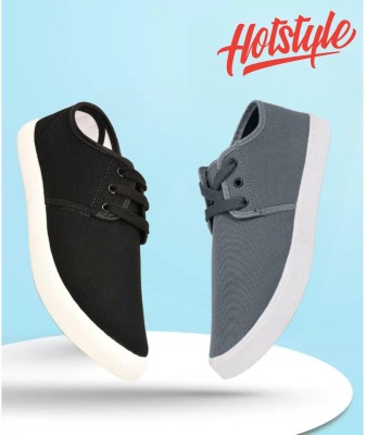 HOTSTYLE Combo Pack Of 2 Sneakers For Men(Black, Grey , 7)