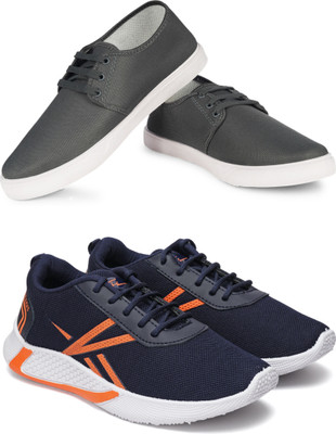 Free Kicks Combo Of 2 Shoes FK-201 & FK-491 Sneakers For Men(Blue, Orange , 7)