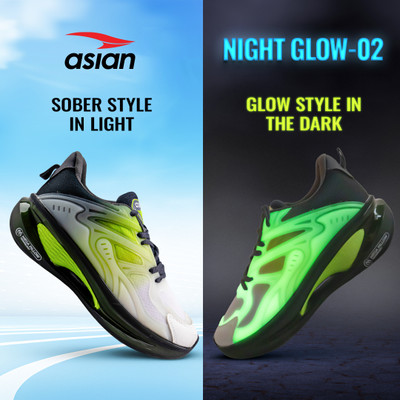 asian Glow in the Dark sneakers Technology with Memory Foam insole - Nightglow-02 Running Shoes For Men(Grey, Green , 6)