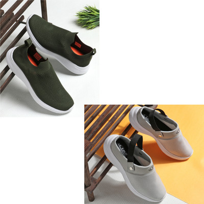 Face Stylish Sports Shoes for Men – Ideal for Running, Gym & Training Sneakers For Men(Olive, Grey , 8)