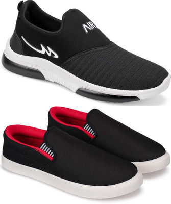 Free Kicks Combo FK-MXO and FK-FM lightweight Slip On Sneakers For Men(Black , 6)