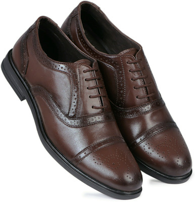 PROVOGUE Men's Brown Leather Oxford Brogue Dress Shoes Brogues For Men(Brown , 8)
