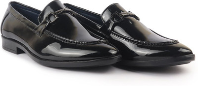 FAUSTO Horsebit Buckle Patent Leather Wedding Formal Mocassin Shoes|Tuxedo Party Slip On For Men(Black , 11)