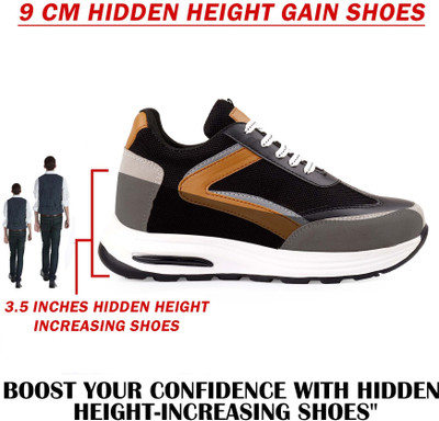 YUVRATO BAXI Men's 3.5 Inch Hidden Height Increasing Black Casual Sports Running Laceup Shoe Running Shoes For Men(Black , 6)