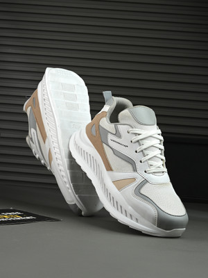 Roadster Trendy Casual Comfort, White & Grey Sneakers for Men, Stylish Lace-Up Shoes Sneakers For Men(White , 6)