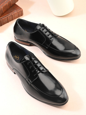 House of Pataudi Men black solid pointed formal lace up derby shoes Derby For Men(Black , 6)
