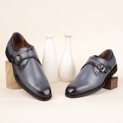 LOUIS STITCH Grey Formal Monk Strap Shoes for Men (SXSM) - UK 10 Outdoors For Men(Grey , 10)