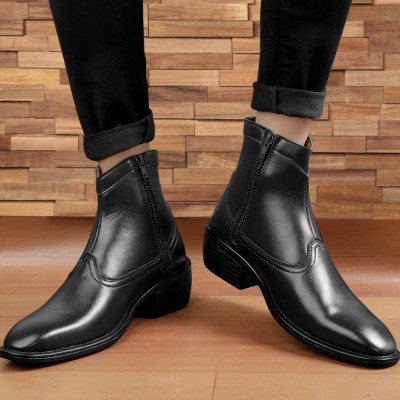 BXXY Men's Stylish Formal And Party Wear Black Slip-On Boots Boots For Men(Black)