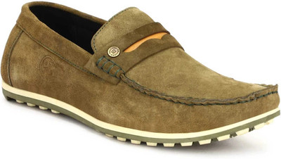 Hautton New Premium Formal Leather Slip on Shoes for Men Loafers For Men(Olive , 9)