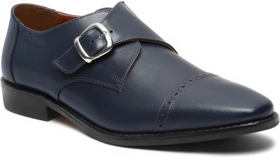 LOUIS STITCH Handmade Italian Leather Monk Strap Formal Slip On Shoe for Men 10 UK (Blue) Monk Strap For Men(Blue , 10)