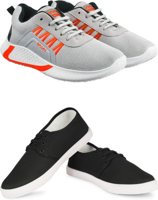 Free Kicks Combo Of 2 Shoes FK-444 & FK-201 Sneakers For Men(Black , 6)