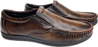 KOXA RA 720 Brown 9 - Genuine NDM Leather Slip On Formal Shoes For Men, Mocassin For Men(Brown , 9)