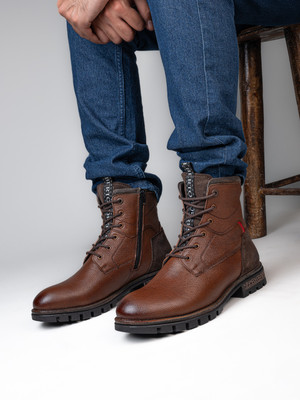 ALBERTO TORRESI Alberto Torresi Headon Series Devl558 Mild Leather Lace Up Boots Boots For Men(Tan , 6)