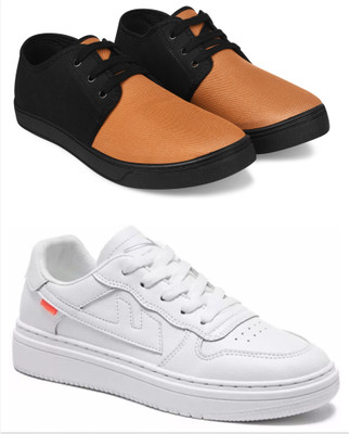 Free Kicks Combo Of 2 Shoes FK-206 & FK-Alpha Sneakers For Men(White , 6)
