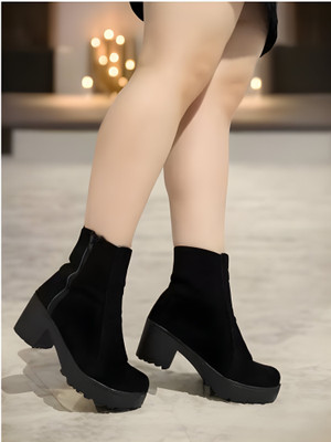 Kliev Paris Women's Ankle Length Block Heel Black Stylish and Fashionable Boots Side Zip | Boots For Women(Black , 6)