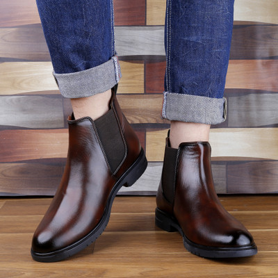 BXXY Men's New Arrival Casual Ankle Slip-on Chelsea Party Wear Boots Boots For Men(Brown , 10)