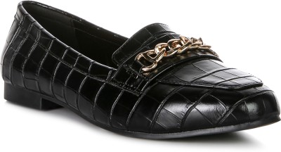 London Rag Black Bro Zone Croc Metail Chain Loafers Loafers For Women(Black , 6)