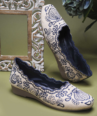 jm looks Women's Jutti Flat Shoes Embellished Design Slip-on Shoes Bellies For Women(Blue , 3)