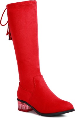 London Rag Red Francesca Tassels Detail Short Heel Calf Boot Boots For Women(Red , 3)