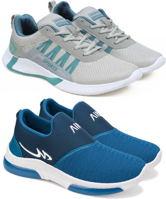 World Wear Footwear Stylish Lightweight Sports Running Shoes for Men | Breathable Comfort Running Shoes For Men(Grey, Blue , 6)