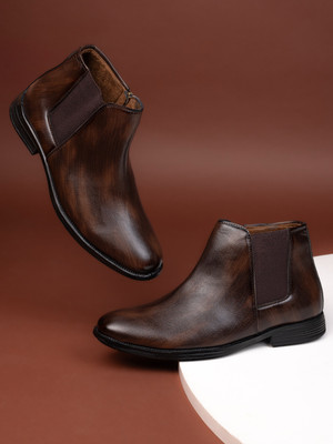 VEEFOX Veefox Men Chelsea Boots | Modern Ankle Length with Side Zip Boots For Men(Brown , 6)