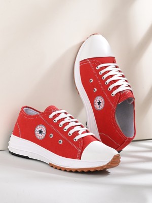 Knoos Canvas Shoes For Women(Red, White)