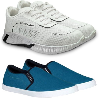 BRUTON Combo Pack Of 2 Trendy & Stylish Casual Shoes Sneakers For Men(White, Blue)