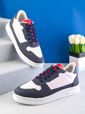 KILLER Round Toe Non Leather Comfortable Laceup Colorblocked Trendy Casual Sneakers Sneakers For Men(White , 10)