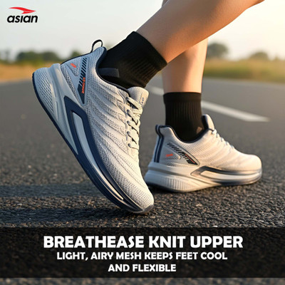 asian Powerplay-25 Men's Running Shoes | Sports Sneakers Lightweight & Stylish Running Shoes For Men(Grey, Navy , 8)