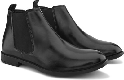 Roadster Men black synthetic leather round toe slip on casual high top chelsea boots Boots For Men(Black , 7)