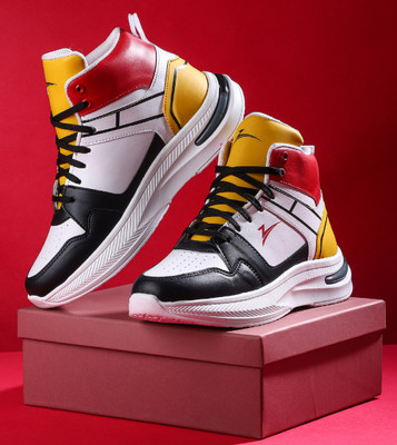 Zixer Casual Sneakers Colourblocked Shoe/Hi-Top casual Running Sneakers Shoe For Boy's High Tops For Men(Yellow , 8)