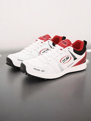 MLTC Men Cricket Shoes | Lightweight Sports Shoes Cricket Shoes For Men(Red, White , 8)