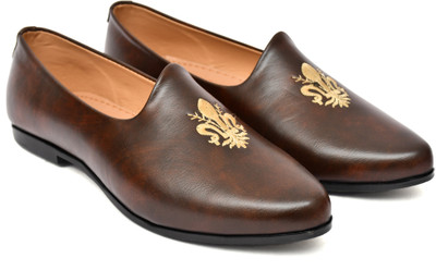 shivay creation Men’s Ethnic Loafers – Royal Embroidered Slip-On | Perfect Wedding/Festive Wear Loafers For Men(Brown , 9)